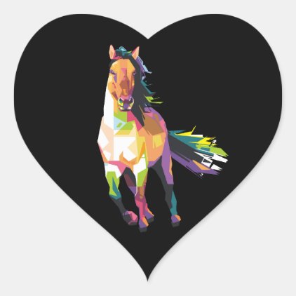Colorful Running Horse Stallion Equestrian Heart Sticker