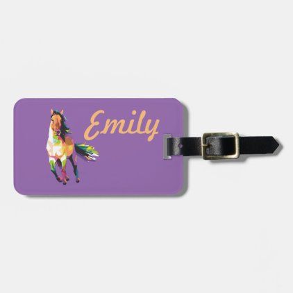 Colorful Running Horse Stallion Equestrian Luggage Tag