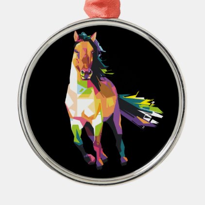 Colorful Running Horse Stallion Equestrian Metal Ornament