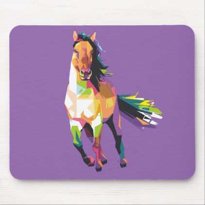 Colorful Running Horse Stallion Equestrian Mouse Pad