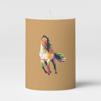 Colorful Running Horse Stallion Equestrian Pillar Candle
