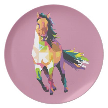 Colorful Running Horse Stallion Equestrian Plate
