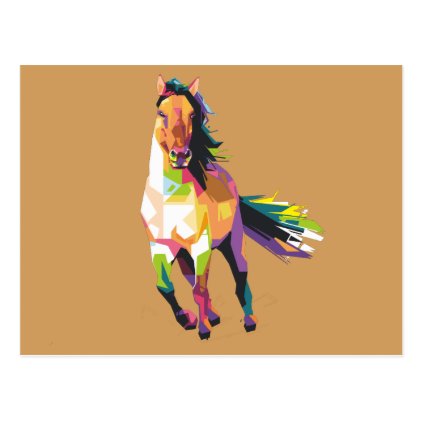 Colorful Running Horse Stallion Equestrian Postcard
