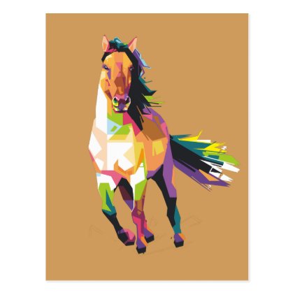 Colorful Running Horse Stallion Equestrian Postcard