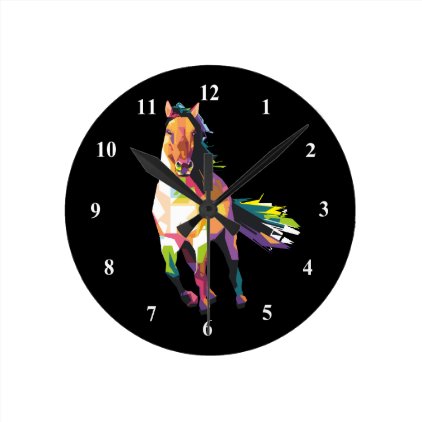 Colorful Running Horse Stallion Equestrian Round Clock