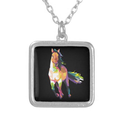 Colorful Running Horse Stallion Equestrian Silver Plated Necklace