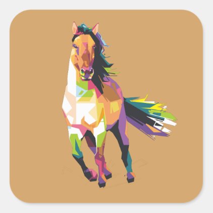 Colorful Running Horse Stallion Equestrian Square Sticker