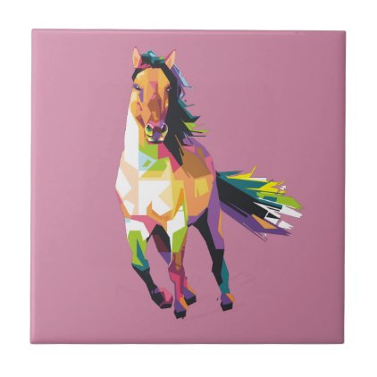 Colorful Running Horse Stallion Equestrian Tile