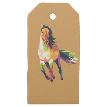 Colorful Running Horse Stallion Equestrian Wooden Gift Tags