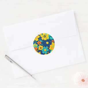 Colorful Rush Blooms-Dopamine Style-Retro Flowers Classic Round Sticker