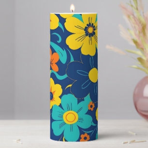 Colorful Rush Blooms-Dopamine Style-Retro Flowers Pillar Candle