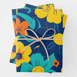 Colorful Rush Blooms-Dopamine Style-Retro Flowers Wrapping Paper Sheets