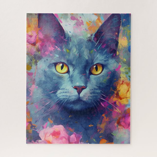 Colorful Russian Blue cat Jigsaw Puzzle (Vertical)