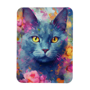 Colorful Russian Blue cat Magnet