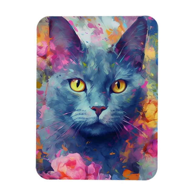 Colorful Russian Blue cat Magnet (Vertical)