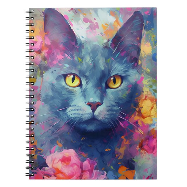 Colorful Russian Blue cat Notebook (Front)