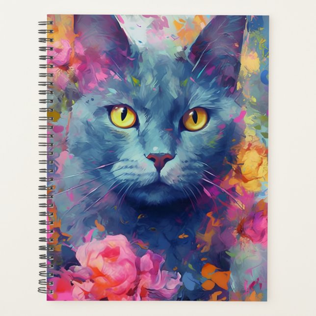 Colorful Russian Blue cat Planner (Front)