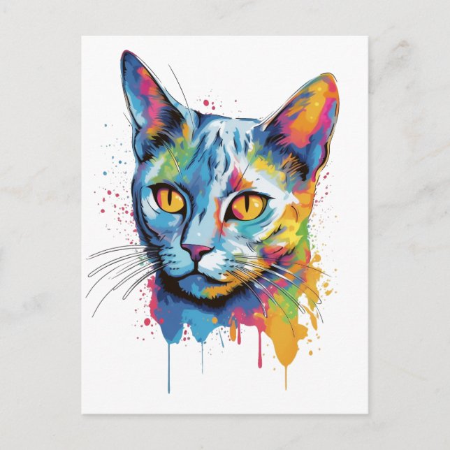 Colorful Russian-blue cat Postcard (Front)