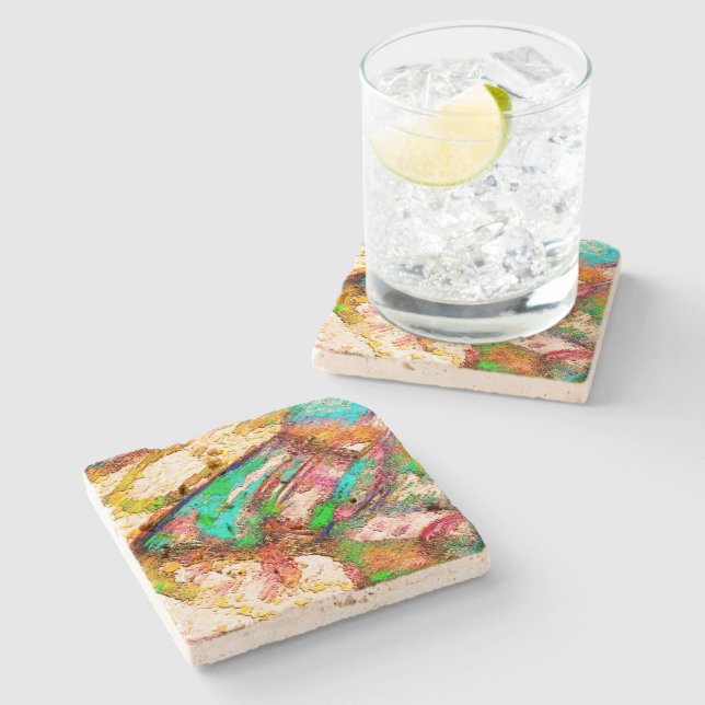 Colorful - Rustic and rough like roughcast Stone Coaster (Side)