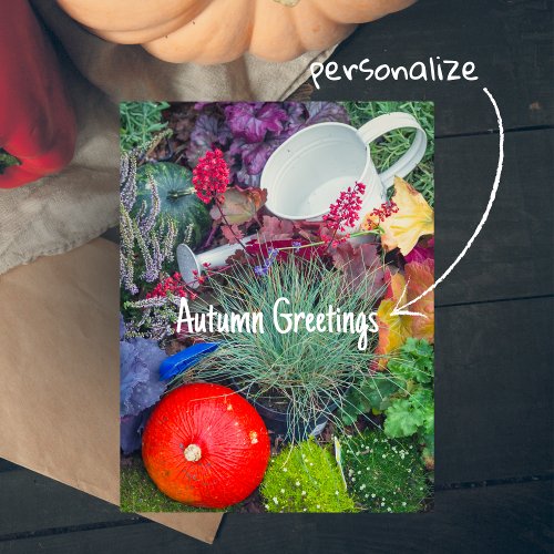 Colorful rustic autumn garden postcard