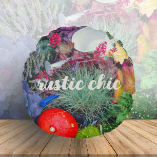 Colorful rustic autumn garden round pillow