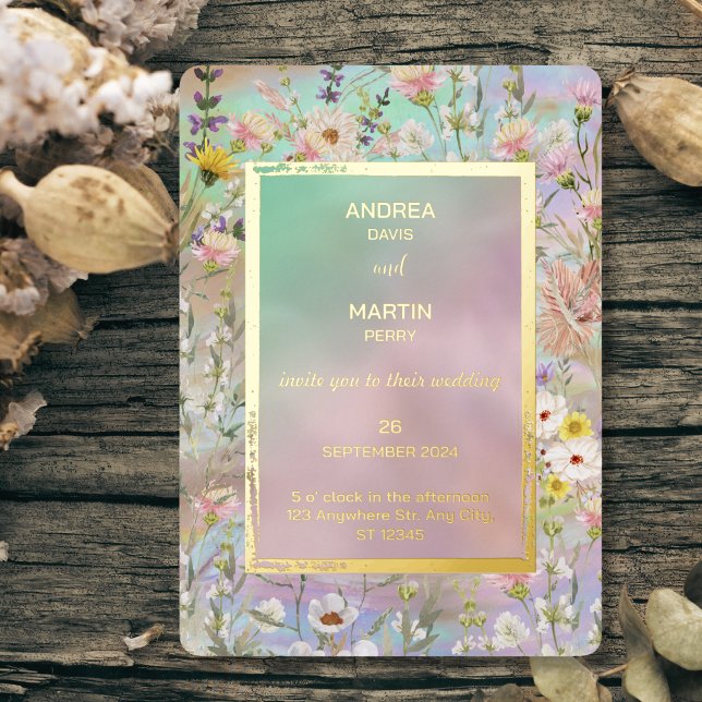 Colorful Rustic Boho Wildflower Wedding  Foil Invitation (Creator Uploaded)