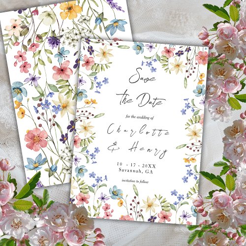 Colorful Rustic Botanical  Wildflowers Modern  Save The Date