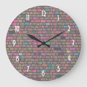 Colorful Rustic Brick Wall Texture Large Clock