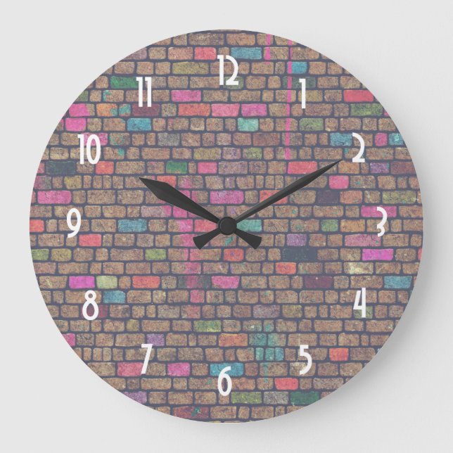 Colorful Rustic Brick Wall Texture Large Clock (Front)