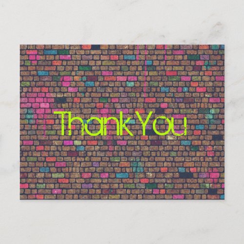 Colorful Rustic Brick Wall Texture Thank You Postcard