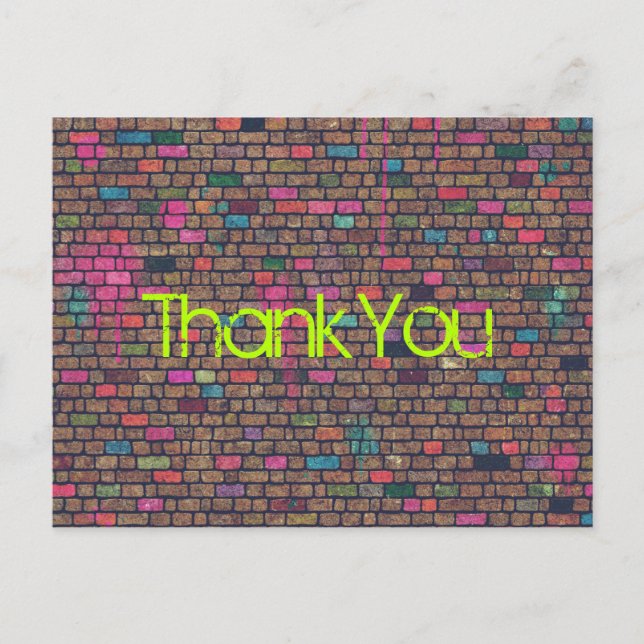 Colorful Rustic Brick Wall Texture Thank You Postcard (Front)