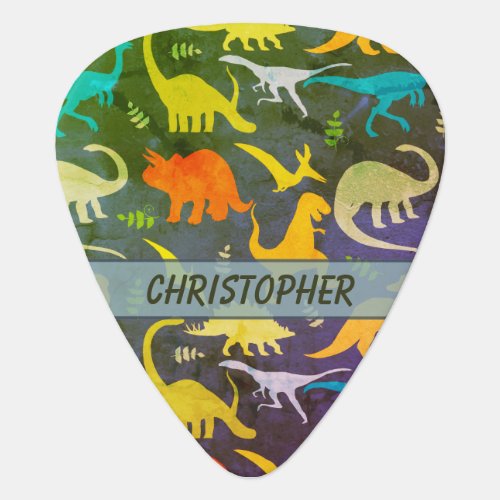 Colorful Rustic Dinosaur Pattern to Personalize Guitar Pick
