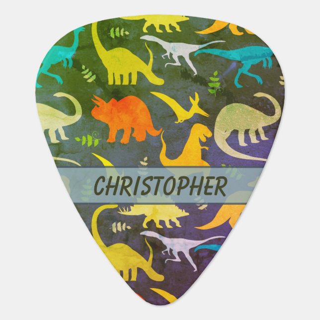 Colorful Rustic Dinosaur Pattern to Personalize Guitar Pick (Front)