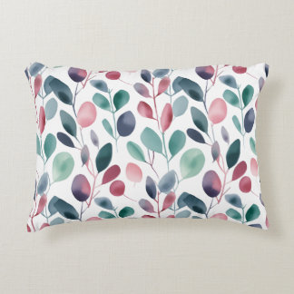Colorful Rustic Eucalyptus Watercolor Leaves Accent Pillow