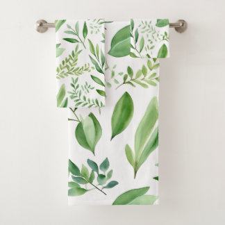 Colorful Rustic Eucalyptus Watercolor Leaves  Bath Towel Set