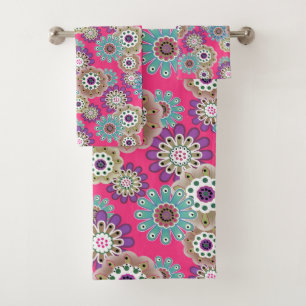 Colorful rustic floral pattern retro bath towel set