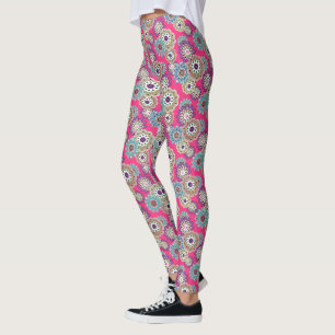 Colorful rustic floral pattern retro leggings