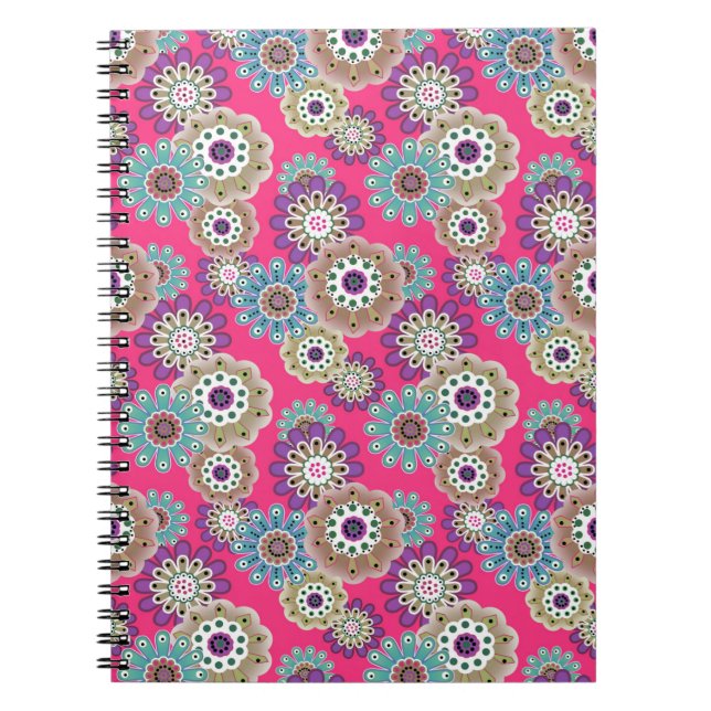 Colorful rustic floral pattern retro  notebook (Front)
