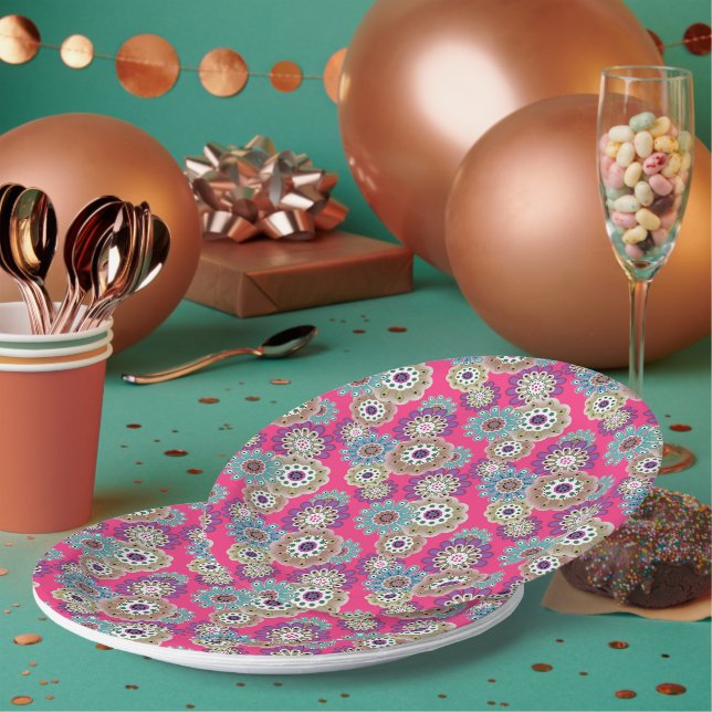 Colorful rustic floral pattern retro  paper plates (Multi)