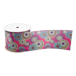 Colorful rustic floral pattern retro  satin ribbon