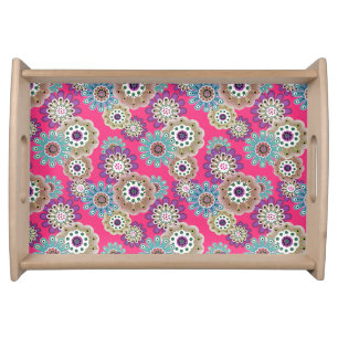 Colorful rustic floral pattern retro serving tray