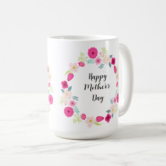Colorful Rustic Floral Wreath Coffee Mug (Front Right)