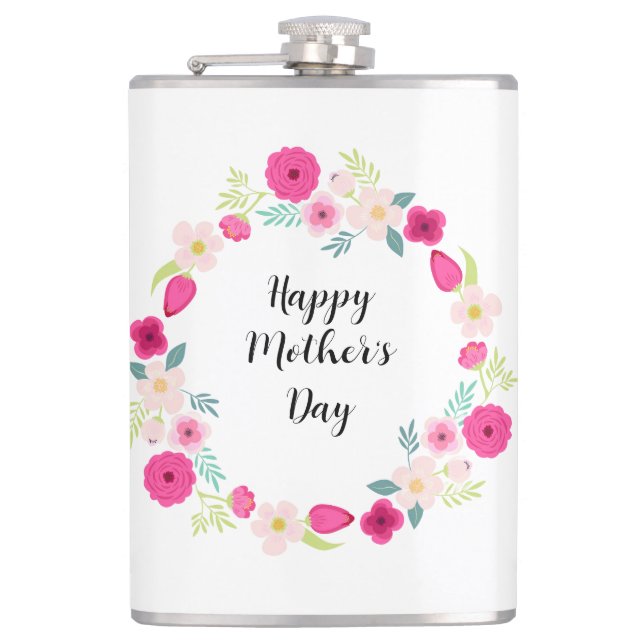 Colorful Rustic Floral Wreath Flask (Front)