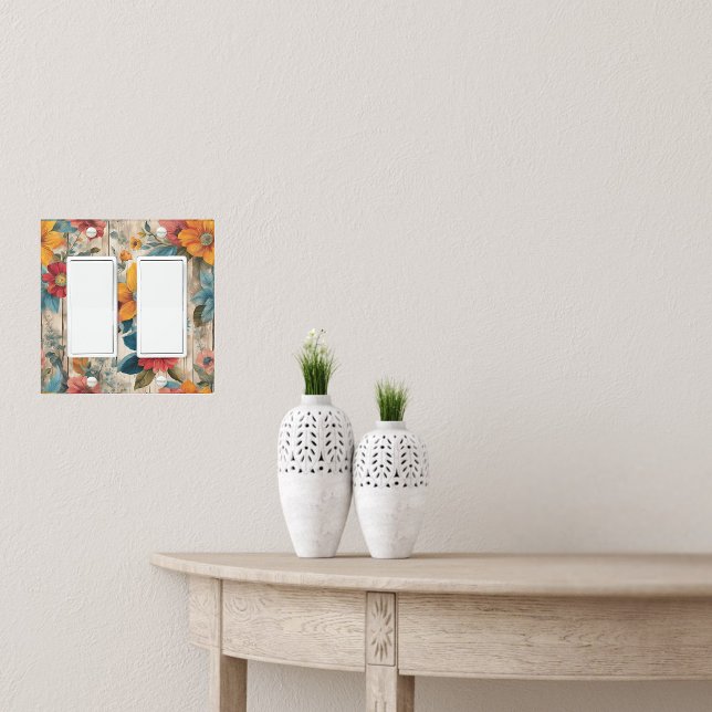 Colorful Rustic Flower Double Rocker Light Switch Cover (Creator Uploaded)