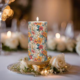 Colorful Rustic Flower Medium Pillar Candle