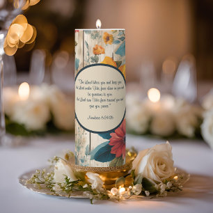 Colorful Rustic Flowers Blessing Tall Pillar Candle