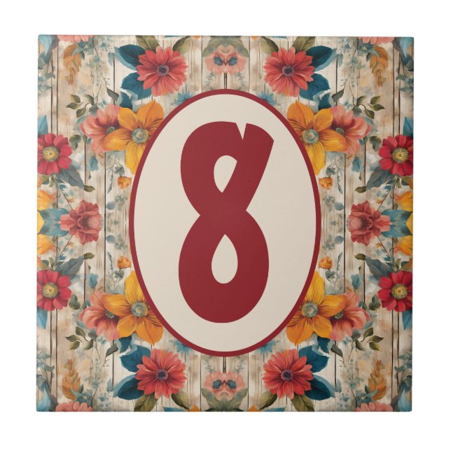 Colorful Rustic Flowers Customizable Ceramic Tile (Front)