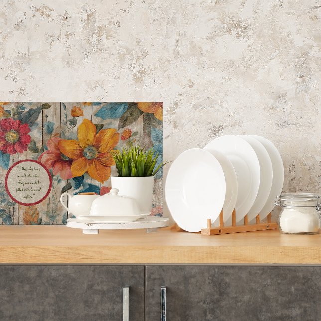 Colorful Rustic Flowers Customizable Glass Cutting Board (Creator Uploaded)