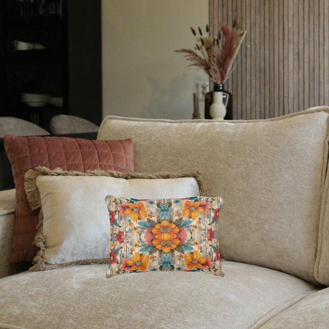 Colorful Rustic Flowers Lumbar Accent Pillow (Creator Uploaded)