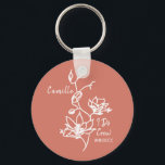Colorful Rustic I Do Crew Bridesmaid Bridal Party  Keychain<br><div class="desc">Botanical floral against rustic burnt orange makes a standout bridesmaid gift for your bridal party.  Easily customize with name and event date of choice.  Gift keepsake for the bachelorette party,  bridal party,  maid of honor,  and more.</div>